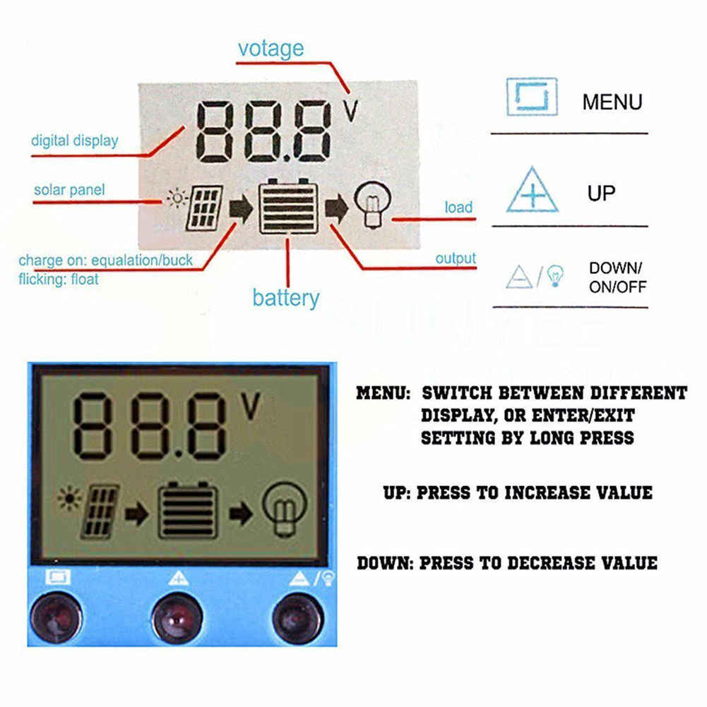 10A 20A 30A 40A 50A 60A 100A Solar Charge Controller Solar Panel Controller 12V/24V Adjustable LCD Display Solar Panel Battery Regulator with USB Port