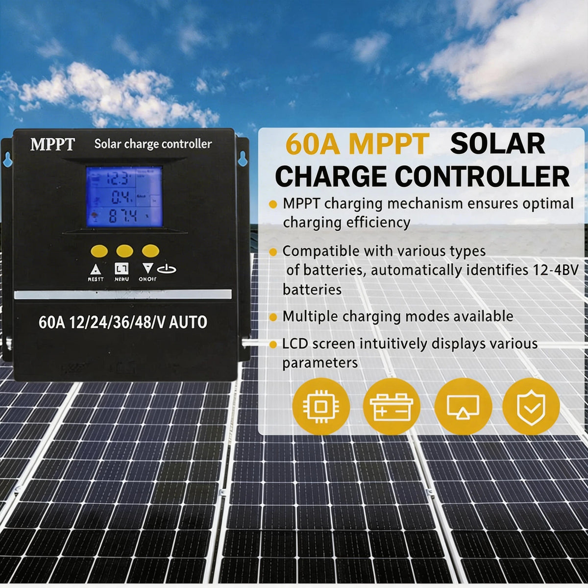 60A 12V/24V/36V/48V AUTO MPPT Solar Charge Controller