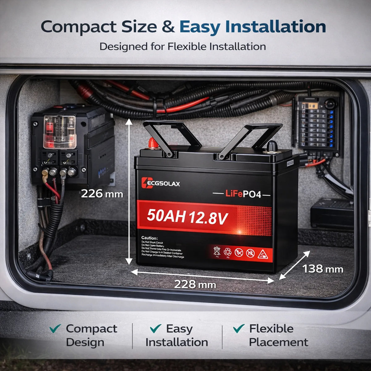 EggSOLAX LiFePO4 battery with installation details on a gray background