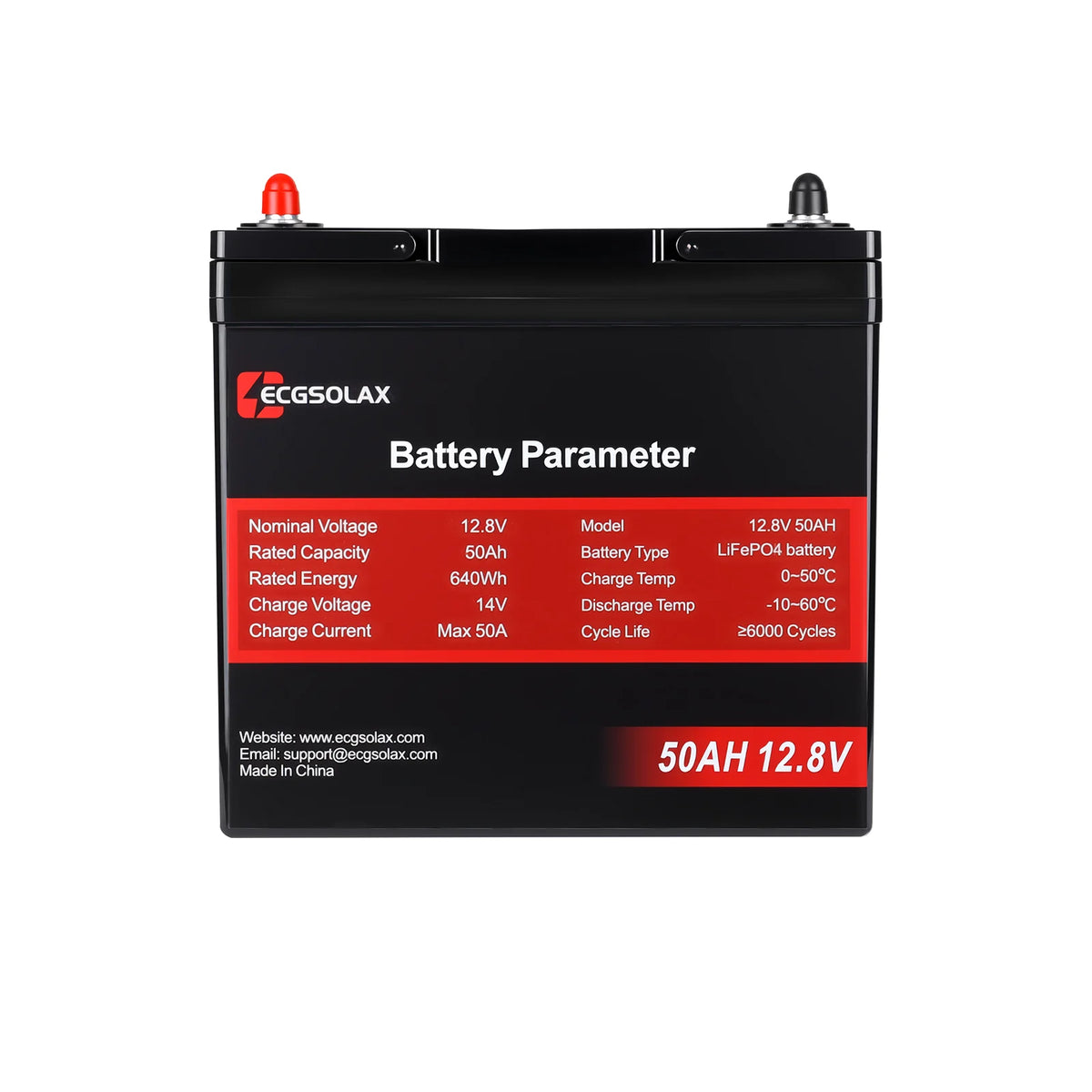 ECCSOLAX battery with parameter details on a white background