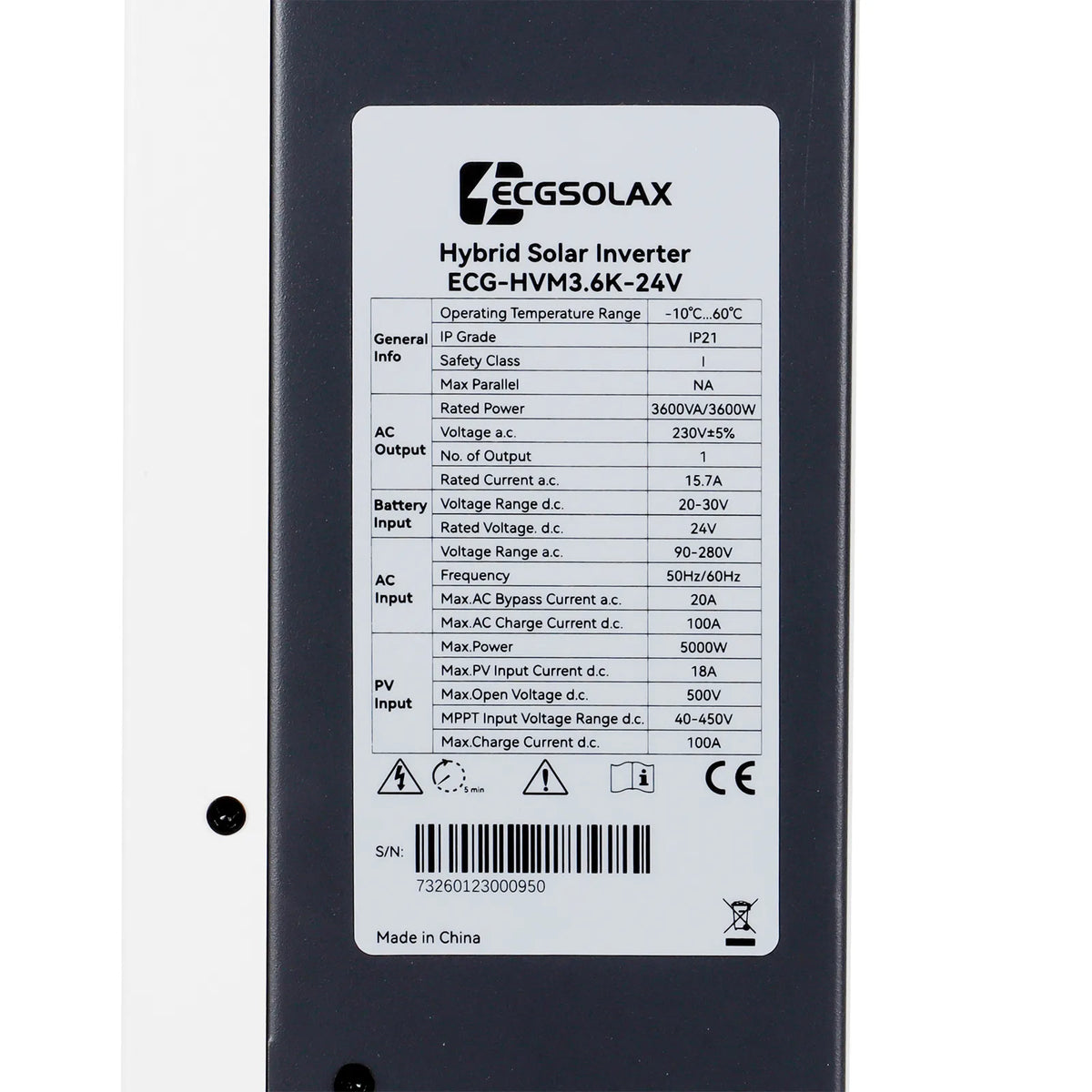 3.6kW 24Vdc 220Vac Hybrid Solar Inverter with MPPT All-in-One Off-Grid Solar Power System