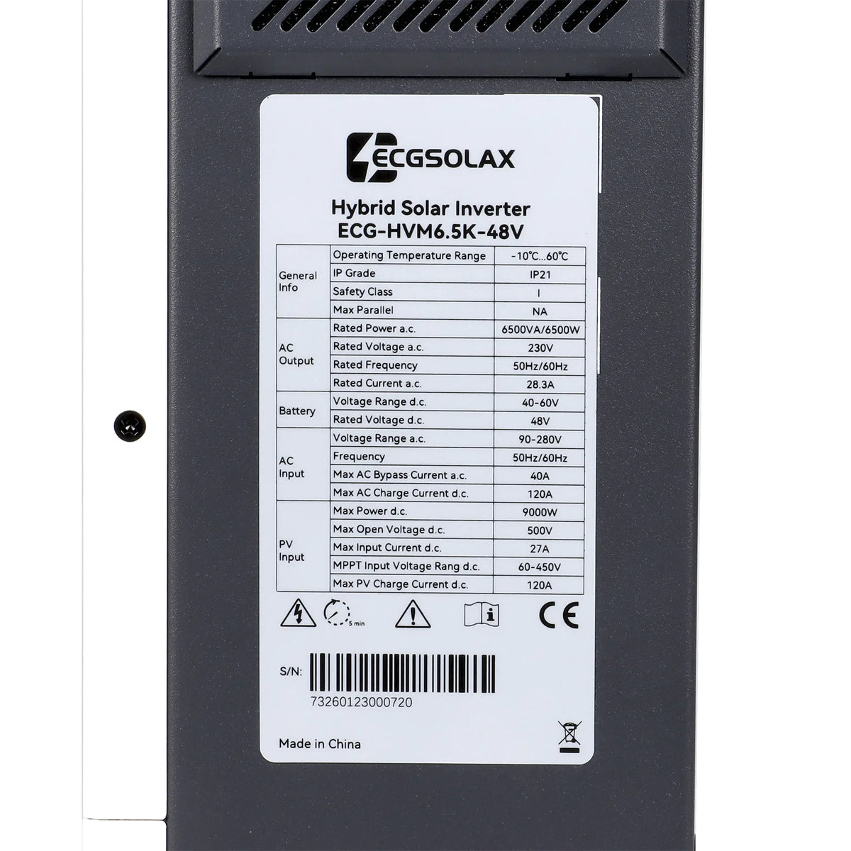 6.5kW 48Vdc 220Vac Solar Inverter Charger with MPPT All-in-One Solar Power System