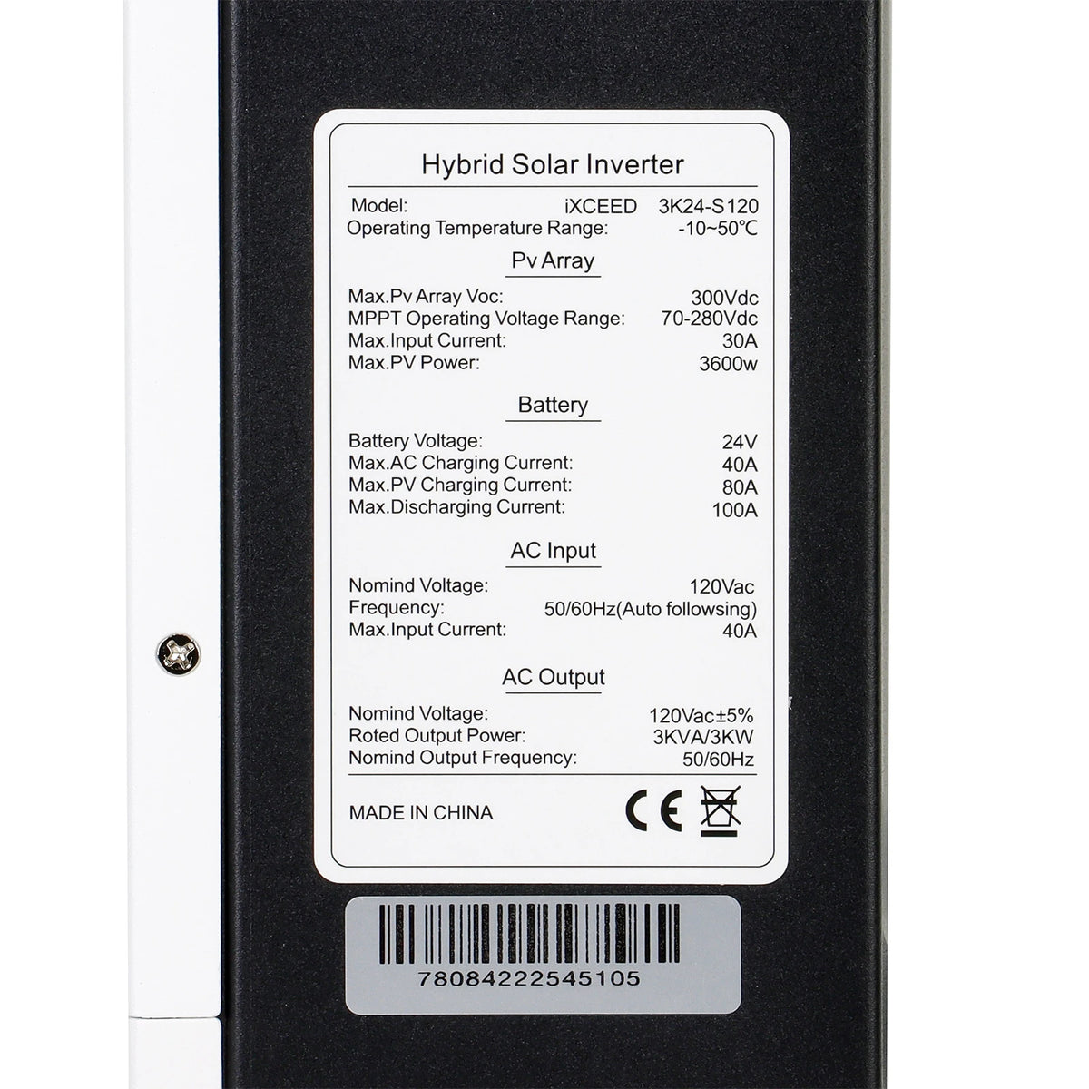 3kW 24V 110Vac Single Phase All-in-One Soalr Inverter