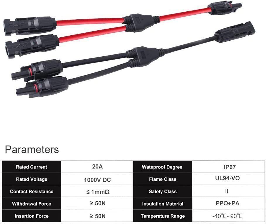 Solar Panel Y Branch Cable Connection Waterproof Adapter Connector Extension