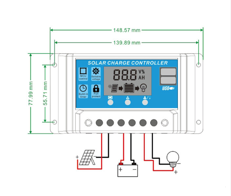 10A 20A 30A 40A 50A 60A 100A Solar Charge Controller Solar Panel Controller 12V/24V Adjustable LCD Display Solar Panel Battery Regulator with USB Port