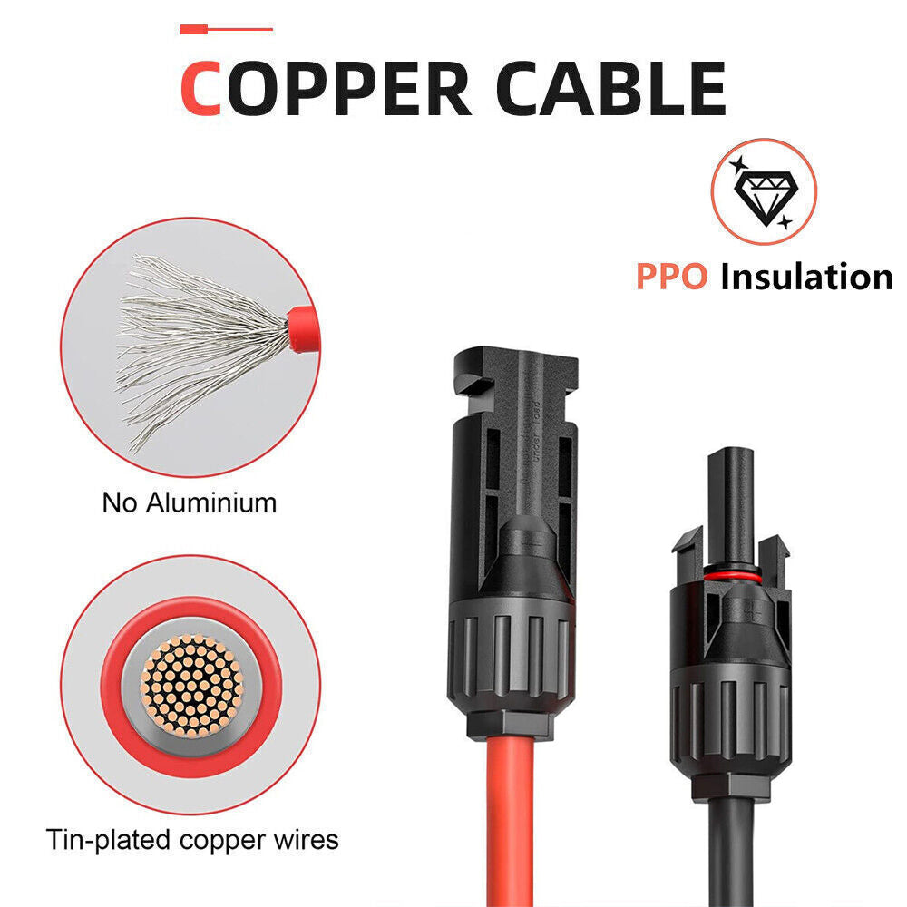 6M 6mm² Solar Panel Wire with photovoltaic MC4 solar connector red&bla –  ECGSOLAX