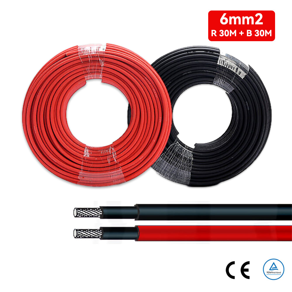 30M 6mm2 PV Wire MC4 Cable 10AWG TUV Proved - Red&Black