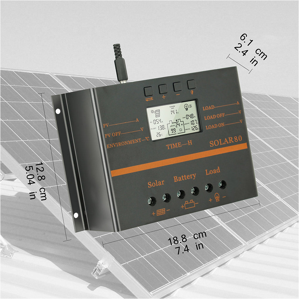 80A Solar Panel Charge Controller 12V 24V Auto LCD USB Solar Battery Charger High Efficiency Solar 60 Solar80 PWM Regulator