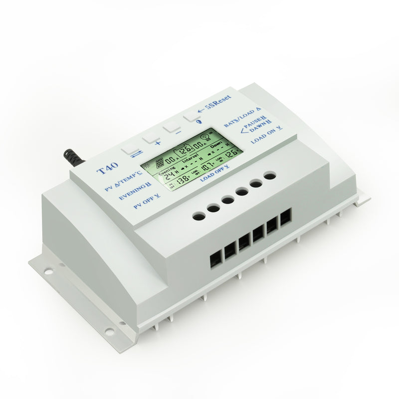 MPPT 40A Solar Charge and Discharge Controller 12V 24V LCD USB Regulator with Load Dual Timer Control for Solar Lighting System